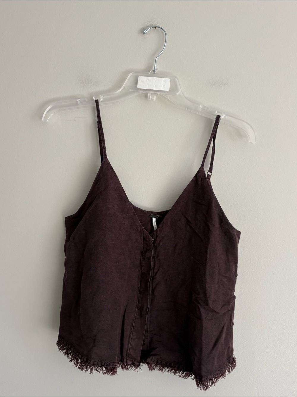 Young Fabulous & Broke Dark Brown Fringe-Hem V-Neck Linen Blend Cami Top Size S